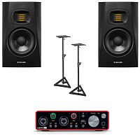 Adam T5V (2 шт) + OnStage SMS6000-P (пара) + ​Focusrite Scarlett 2i2 3rd gen (1 шт)